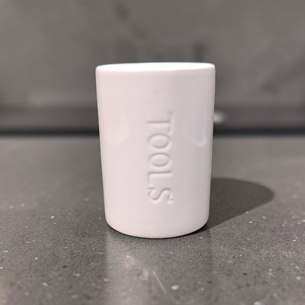 ALCO Industries White Ceramic Crock, Tools or Utensils Holder, Kitchen Organizer